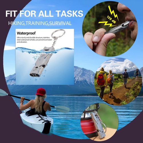 PILHCY Loud Bear Bell with Whistle Set for Hikers, 3 in 1 Bear Bell with EDC Multifunction Retractable Keychain and Emergency Whistle for Survival, Hiking, Camping, Climbing
