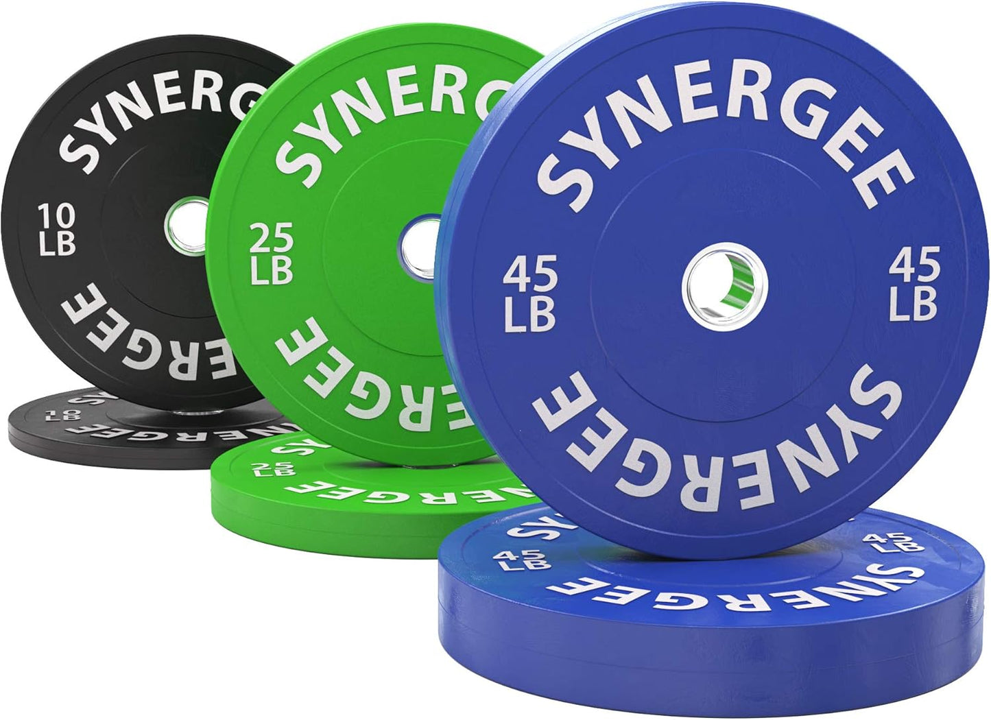 Synergee Bumper Plates – Durable Olympic Weight Plates, Low-Bounce Rubber for Strength Training, Powerlifting, and Functional Workouts.