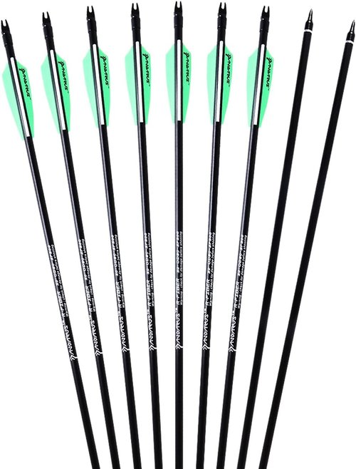 Archery 32inch/30inch 8mm Fiberglass Hunting Practice Arrows with Replaceable Arrowhead Spine 500 for Recure and Compound Bow Target (Pack of 12)