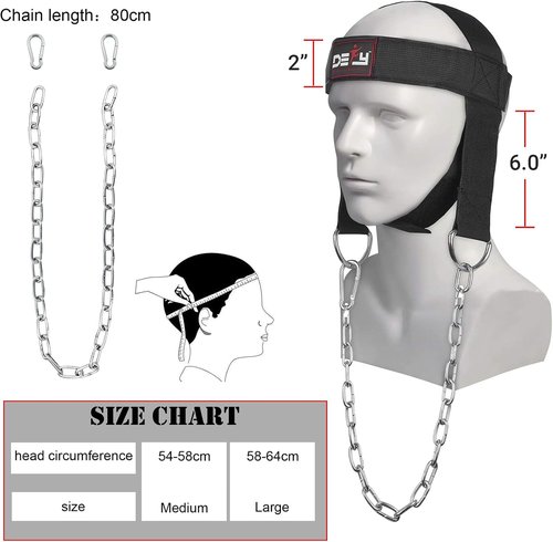 DEFY Neck Harness, Weight Lifting Neck Exerciser - Workout Equipment for Head, Neck Strengthener for Gym Training – Head Exercise for Men Women - Nylon Adjustable Straps with Metal Chain (Black)