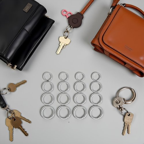 16Pcs Silver Trigger Spring O Rings Key Chain Rings - Metal Round Carabiner Clip, Key Rings for Car Keys, Circle Spring Key Ring for Handbag Purse Dog Leashes，Accessory and Keychain Carabiners