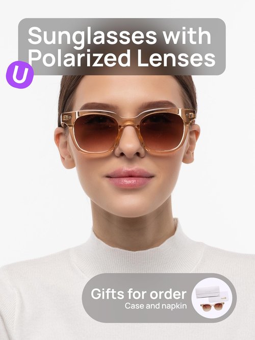 Optik U Polarized Square Sunglasses for Women 100% UV Protection 6229 C4 (Beige)