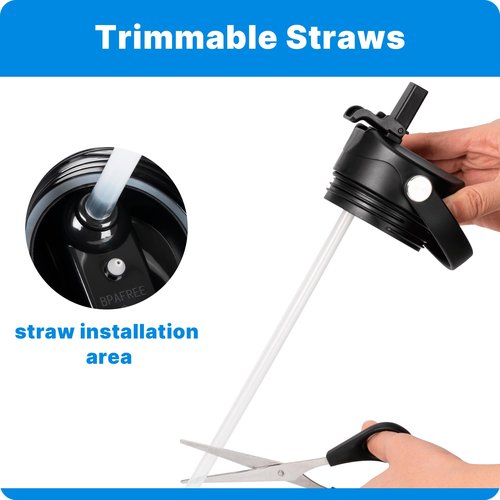 Bluwing Straw Lid for Yeti Rambler 18 26 36 64 oz and Jr. 12 oz Bottle, Replacement Lids with Straw and Flexible Handle for YETI Rambler Water Bottle, BPA Free(Black)