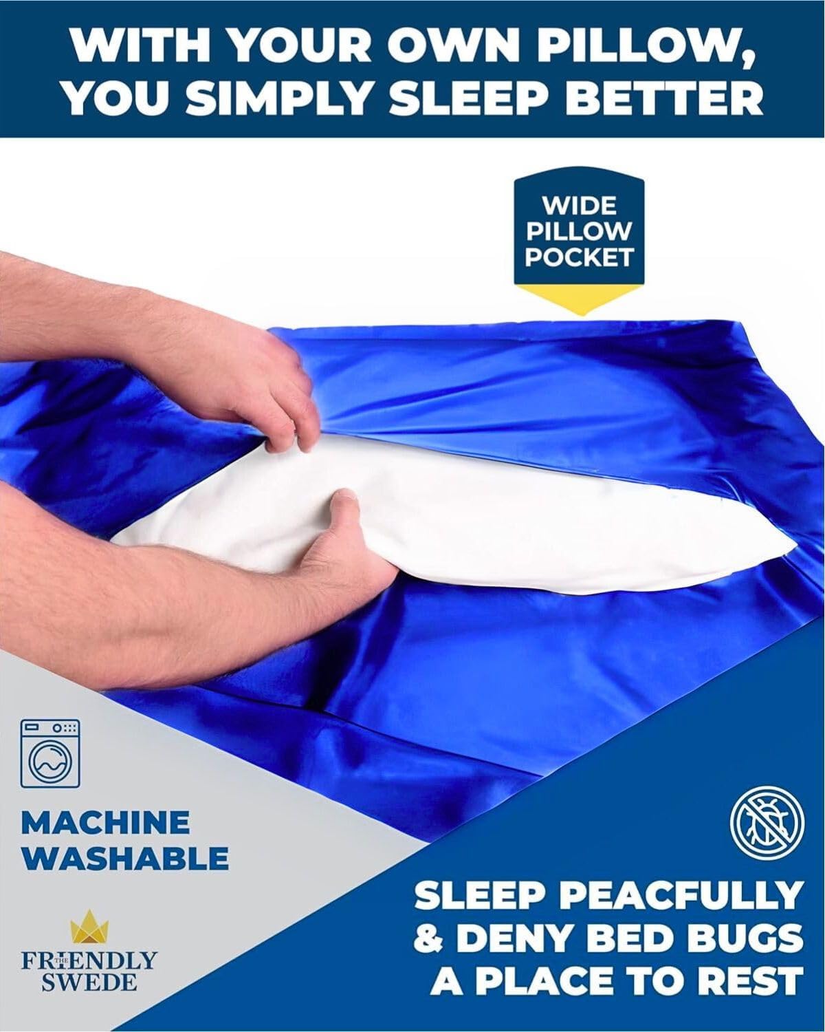 The Friendly Swede Sleeping Bag Liner — Ultralight Polyester or Cold Weather Microfiber Adult Sleep Sack; Thin Travel Sheets for Hotel; Camping Sheets; Travel Sleeping Bag with Pocket-Size Stuff Sack