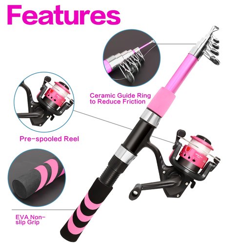 Yoilreyl Kids Fishing Rod and Reel Combo Push Button Small Collapsible TelescopicFishing Pole Kit Beginner Youth Boys Girls Fishing Starter Set Tackle(Spinning Rod+Casting Rod)