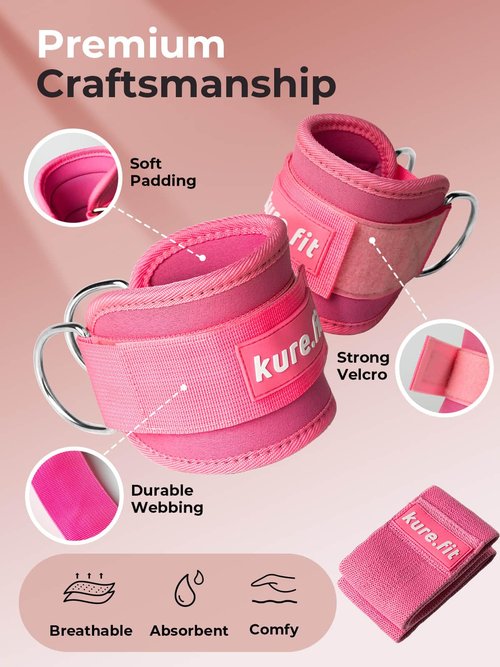 kure.fit Wrist & Ankle Weights (Pink) + Ankle Resistance Bands Cuffs (Pink) Bundle