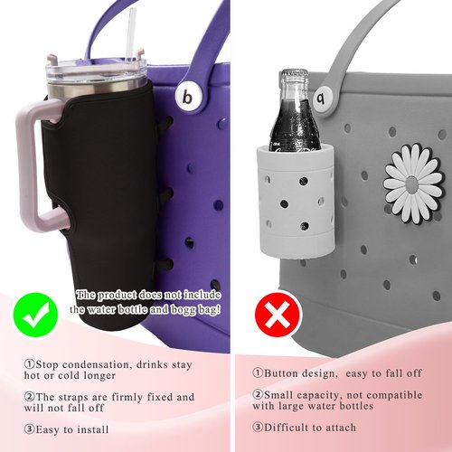 Bogg Bag Cup Holder for Stanley Cup Holder 40 oz Water Bottle Holder Adjustable Drink Organizer Accessories Compatible with All Bogg Bag and Simple Modern Beach Tote(Black)