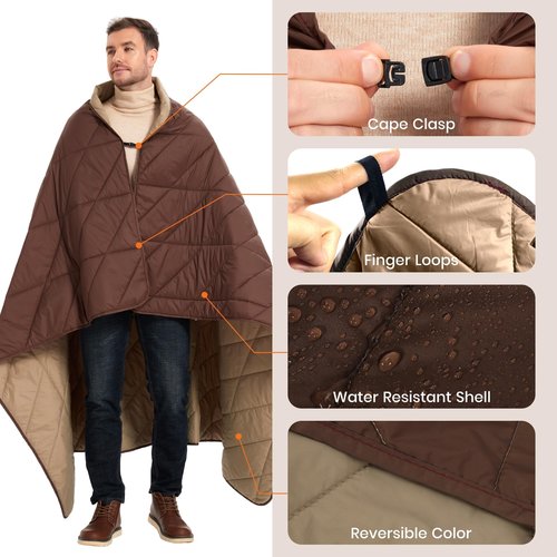 sheelokhwui Ultralight Puffy Blanket, Outdoor Camping Blanket, Water-Resistant and Packable, Great for Camping, Stadium, Traveling, Backpacking, Picnic and Beach. 79"x55". Classic Coffee
