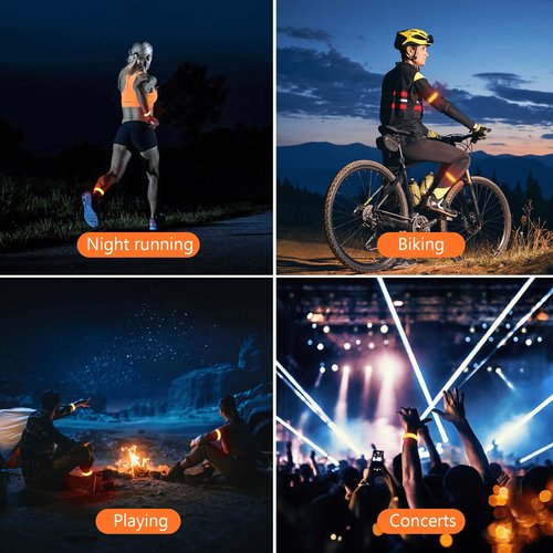LED Armband Running USB Rechargeable - 2 Pack Safety Lights for Runners 3 Modes Running Gear Lights Adjustable High Visibility Waterproof Reflective Wristband for Night Running Walking (Orange)