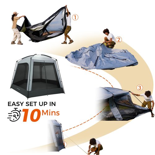 KingCamp Screen Tent, Camping Tent for 6-8 Person 12' x 12' Portable Screen House Room with Detachable Sunshade for Camping, Garden & Backyard