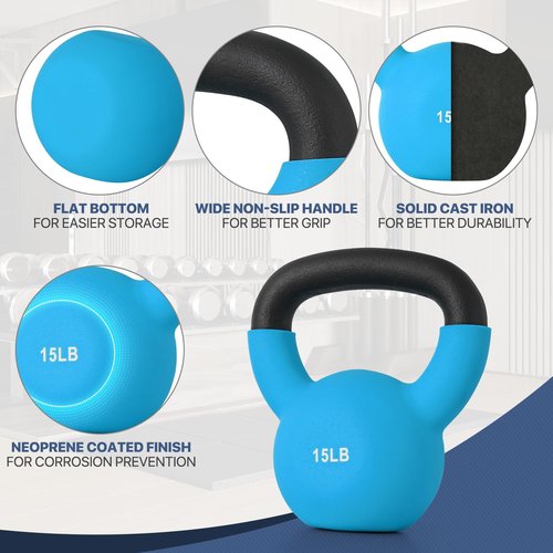 MADOG 10/15/20 LB Kettlebells, Neoprene Coated Strength Training Kettlebells, Hand Weights for Full Body Workout Equipment, Grip and Strength Training for Home Gym, Blue