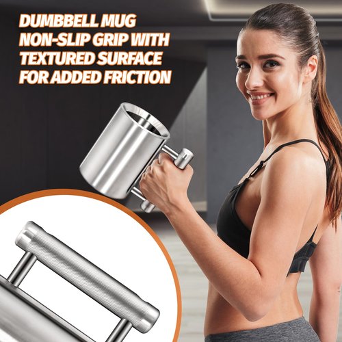 DITOSH 8kg 17.6lb Heavy Coffee Mug Challenge 304 Stainless Steel Dumbbell Cups Silver Overweight Sports Water Cup for Fitness Training Arm Strength Prank Gift Home Gym Workout Equipment 300ml 10.2oz