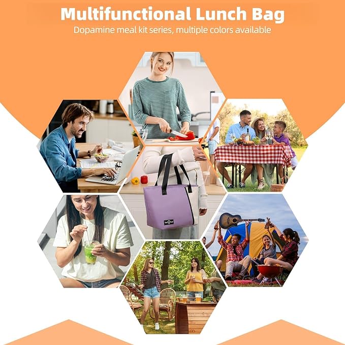 Lunch Bag for Women Men, Reusable Lunch Tote Lunch Box, Large Capacity Leakproof Lunch Tote Bags with Front Pocket for Work Office Picnic or Travel (Light Blue)