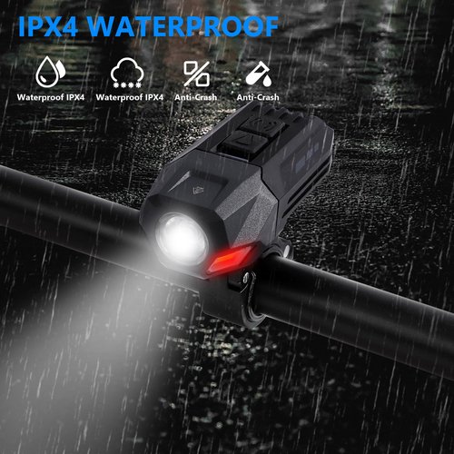 Bike Light, 800 Lumen Rechargeable Bicycle Lights with Spot and Flood Light, 5 Modes, IPX4 Waterproof, Super Bright Bike Headlight with White & Red Light for Men Women Night Riding, Mountain and Road