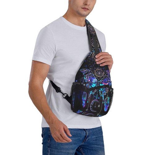 Dream Catcher With Butterfly Sling Backpack Chest Bag Crossbody Shoulder Bag Gym Cycling Travel Hiking Daypack For Men Women