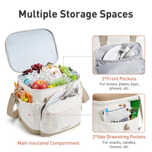TOURIT Insulated Cooler Bag: 20 Cans Soft Portable Leakproof Lunch Cooler Beach Travel Picnic Camping Black
