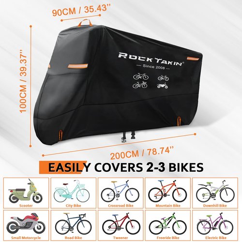 Bike Cover for 2 or 3 Bikes Outdoor Waterproof, 300D Oxford Heavy Duty Bicycle Cover Rain Dust UV Wind Proof Bike Tarp with Reflective Strips Storage Bag for Mountain Road Electric Bike