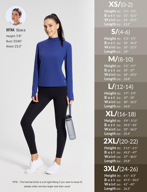 baleaf Thermal Long Sleeve Shirts for Women Mock Neck Base Layer Top Warm Fleece Winter Clothes Cold Weather Gear with Neck Gaiter Blue M