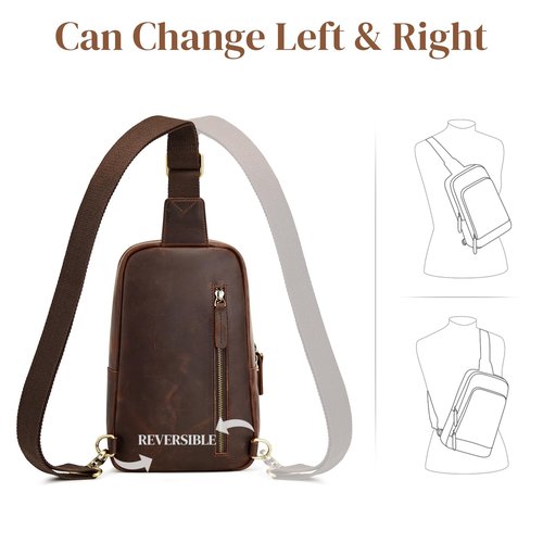 S-ZONE Sling Bag for Men Women RFID Blocking Top Grain Leather Crossbody Shoulder Bag Chest Hiking Daypack Travel