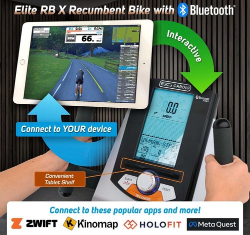Elite RB X Recumbent Exercise Bike - FreeSync FTMS Bluetooth Smart App Connectivity - Compact 49" (L) - Oversized Soft 4-Way Adj. Seat - 350 lb Cap. - Low Step-Thru Design - Commercial Grade