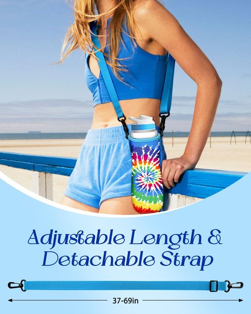 Toykee Water Bottle Sleeve for Cirkul 22 oz - Bottles Cover Holder Carrier Bag with Crossbody Shoulder Strap Colorful Rainbow Print