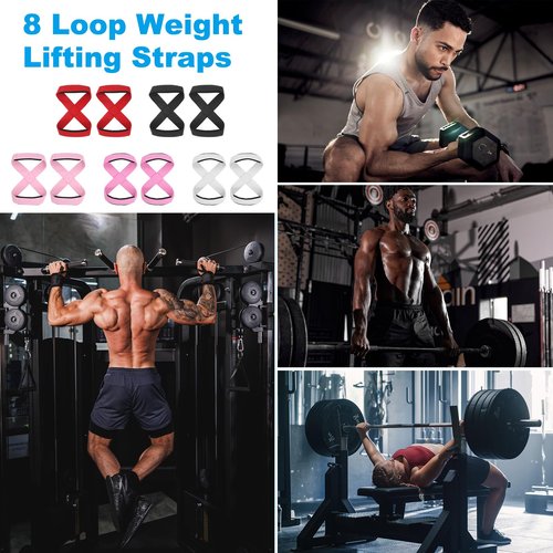 PATIKIL Figure 8 Lifting Strap, 2 Pack Weightlifting Wrist Wraps Dead Lift Padded Grips 8 Loop Weight Lifting Straps for Fitness Power Strength Training, Stripe Pink, M