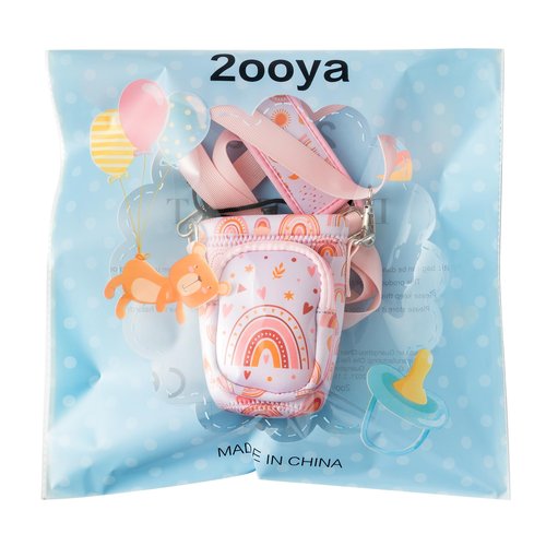 Water Bottle Carrier Bag with Strap for Kids - Boho Rainbow Water Bottle Bag Holder with Padded Strap Pocket 10/12/14/16/18Oz Neoprene Insulated Bottle Bag for Boys Girls School Walking Hiking Camping