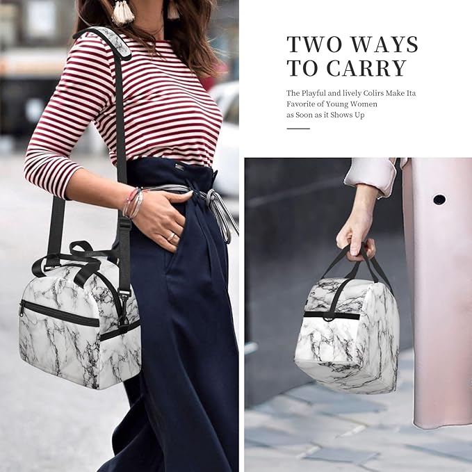bassyil Marble Insulated Lunch Bag Reusable Lunch Box With Adjustable Shoulder Strap Cooler Tote Bag For Men Women
