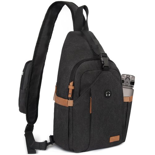 OSOCE Sling Bag for Men, Large Crossbody Bag Men with Anti Theft Tunnel Lock Zipper Canvas Sling Backpack for Travel Hiking, Black S