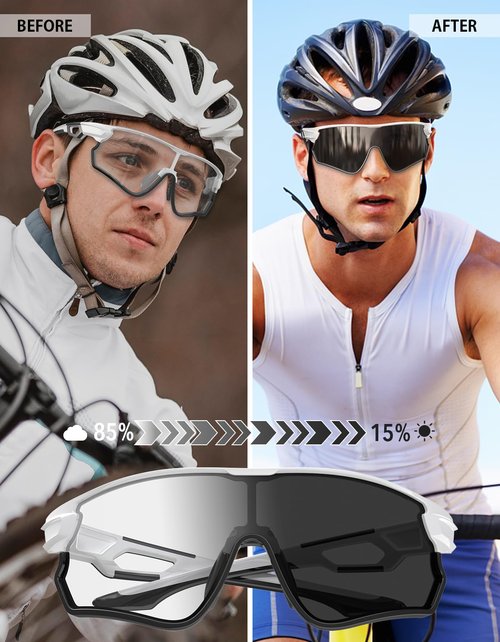 BEACOOL photochromic sunglasses sport (Black White - Photochromic Grey)