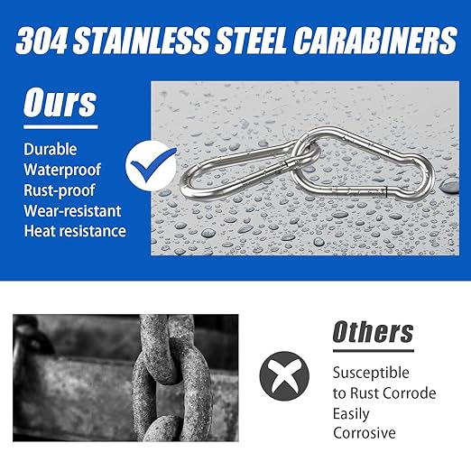 Carabiner Clip Hooks, 20pcs 3.54 inch Carabiners Heavy Duty, 304 Stainless Steel Spring Snap Hook Fits Camping Hiking, Metal Clips for Rope Chain Keys Rings