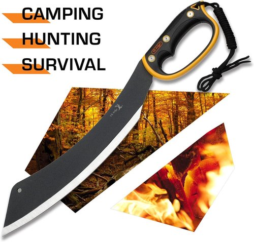 Elk Ridge 20.5" Fixed Blade Machete - Black Stainless Steel, Orange Handle, Nylon Sheath for Camping & Survival - ER-280