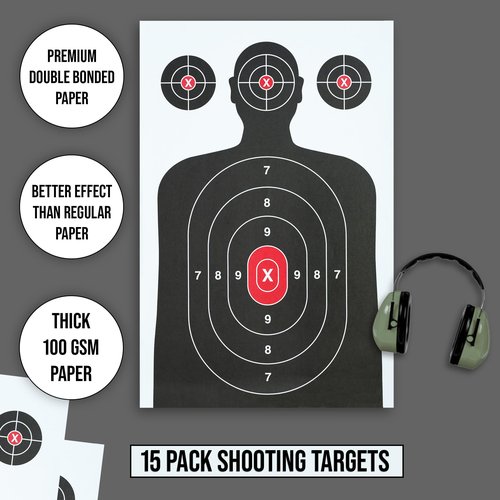 15 Pack Paper Shooting Target for Gun Range, Target Practice - Large Size 14 x 22 inches Silhouette Paper Target for Handguns, Rifles, Pistols, Airguns, BB Guns, Pellet Guns, Crossbow, Arrow