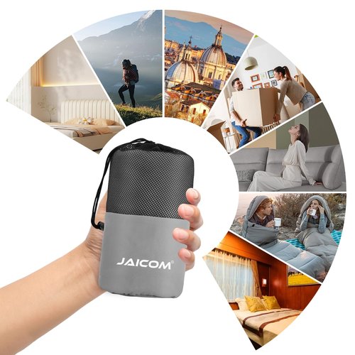 JAICOM Sleeping Bag Liner, Sleep Sack Travel Sheets, Two-Way-Zipper Expose Feet Separately, Lightweight for Single, Backpacking,Hotels & Hostels, Camping, Travel, Business
