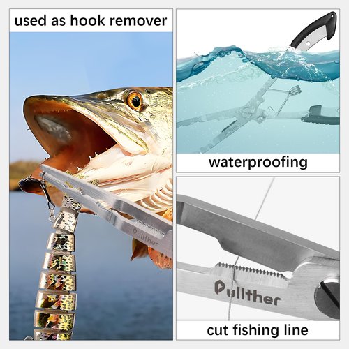 Pullther fishing Needle Nose Pliers Fishing,Hook Remover,Stainless Steel,Fishing Pliers Kit with Lanyard,Braid Cutter Rustproof Fishing Multitool for Saltwater Freshwater