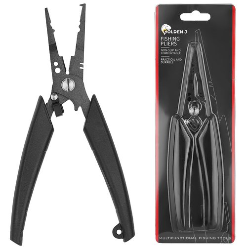 Golden J Teflon Fishing Pliers, Multi-Function Hook Remover-Split Ring Pliers, PE/Braided Line Cutter, Saltwater Resistant Fishing Gear, For Deep-Sea, Ice & Surf Fishing - Ideal for Anglers