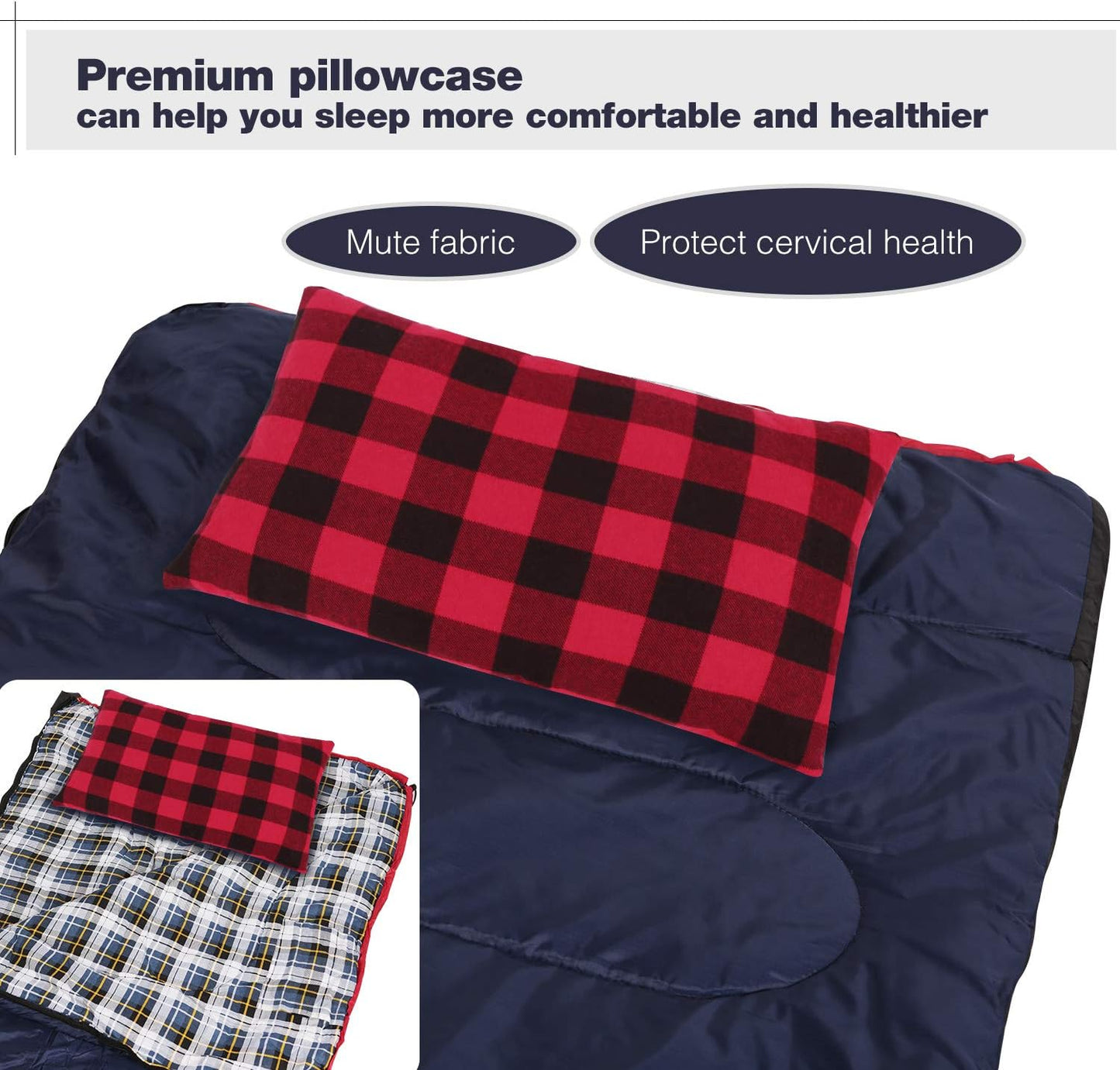 REDCAMP Small Camping Pillow Lightweight and Compressible, Flannel Travel Pillow with Removable Pillow Cover, 2 Pack