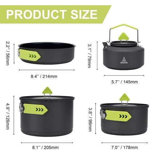 Alocs Camping Cookware, Non-Stick Large Camping Cooking Set with Kettle, Camp Kitchen Camper Must Haves for Outdoor Camping Hiking Picnic