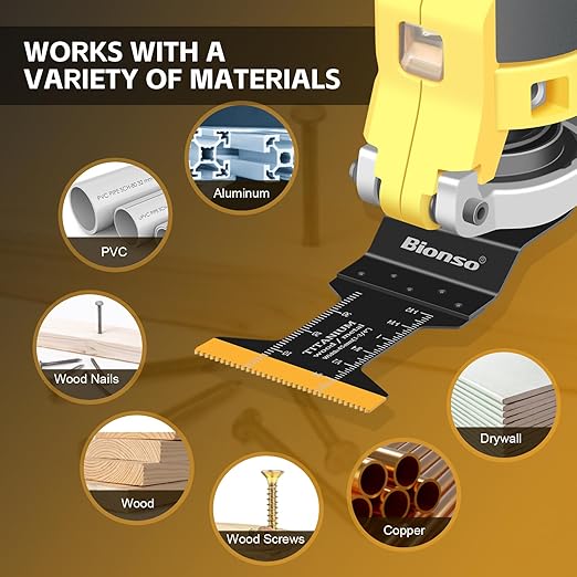 Bionso 20PCS Titanium Oscillating Tool Blade Cuts Metal and Wood, Sharp and Durable Multitool Blades, Multi Tool Blades Kits, Oscillating Saw Blades Fit Dewalt Milwaukee Ryobi Makita