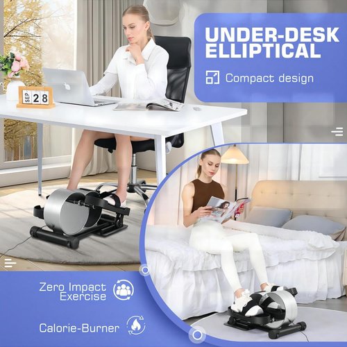 Under Desk Elliptical Portable and Quiet Leg Exerciser While Sitting for Seniors with Remote and App Control, LCD Display, Electric Seated Pedal Ellipse Machine for Home (Black)