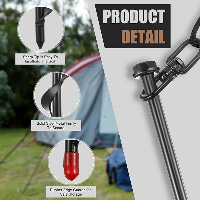 Reginary 12 Inch Tent Stakes Heavy Duty Screw in Ground Anchors High Wind Camping Stakes for Trampoline Canopy Carport Sheds Anchor Beach Sand Stakes Metal Swing Set(Black,24 Pcs)
