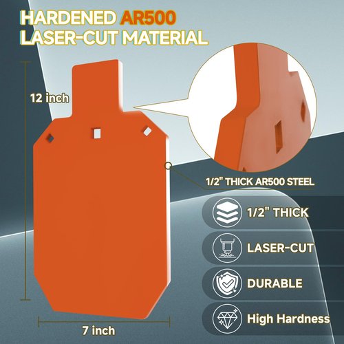 Eydutoi AR500 Steel Target for Shooting with Target Hanger and Painting Stencil, 1/2" Thick 7" W x 12" L Neon Orange Color Gong Silhouette Metal Target