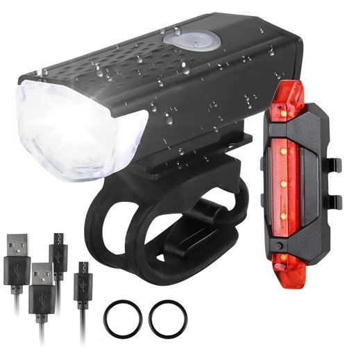PeakTrend USB Rechargeable LED Bicycle Headlight Bike Front Rear Lamp Cycling Set Waterproof LED Bike Headlight Safety Bicycle Tail Light