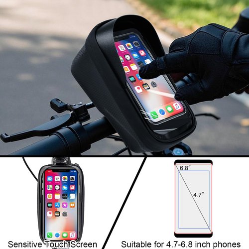 Wellehomi Bicycle Bag, 1L Waterproof Bike Frame Bag with 2-in-1 Design, TPU Transparent Touch Screen & Sun-Visor, Compatible with Phones Under 6.8 Inches, Bike Accessory