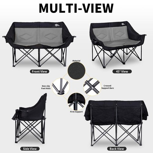 Bolosy 2 Person Camping Chair Camping Loveseat Oversized Double Folding Camping Chair Heavy Duty Two Person Camp Chair Love Seat Dou Chairs Sport Lawn Chair for Adults