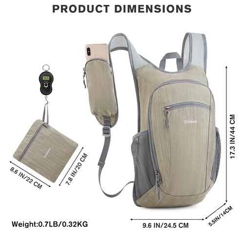 G4Free 15L Hiking Daypack Lightweight Travel Backpack Packable Outdoor Casual Foldable Shoulder Bag (Beige)