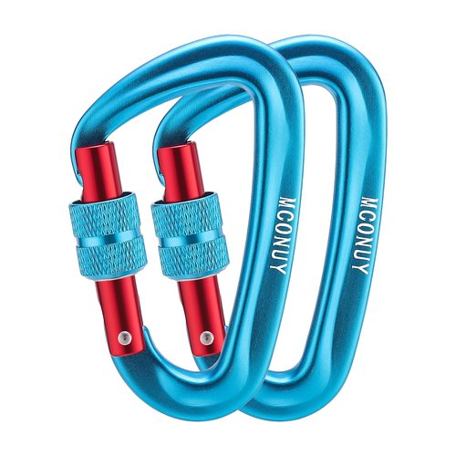 MCONUY 12kN Locking Carabiner Clips, Small Aluminium Carabiners Keychain, Heavy Duty Caribeaners for Camping, Hiking, Hammocks, Swings, Dog Leash, 2 Pcs (Blue)