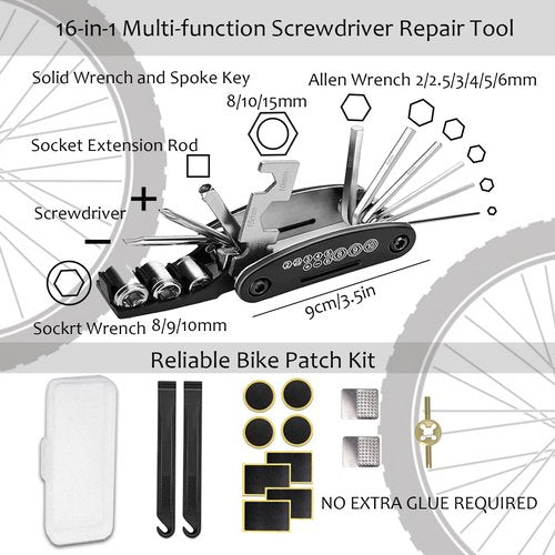 Bike Repair Tool Kit,Bicycle Tire Chain Repair Tool with Chain Breaker,Link Plier,Crank Puller Extractor,Bottom Bracket Remover,Spoke Wrench,Patches,Levers,Versatile Multitool,Clean Brush