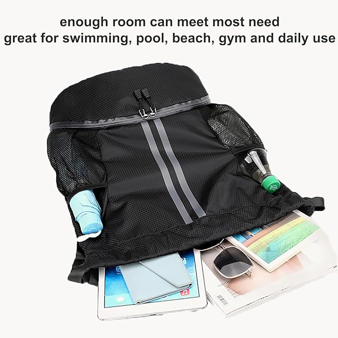 Swim Bag Drawstring Backpack with Wet Pocket Shoe Warehouse String Bag Sackpack for Beach Swimming Pool Gym Sports (Navy)