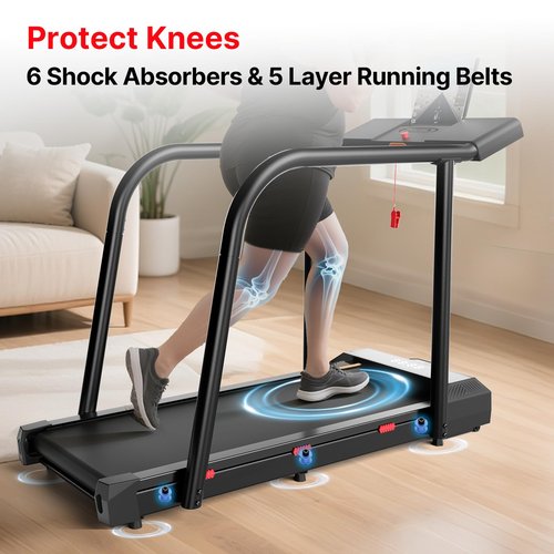 Yesoul Walking Treadmill for Seniors with Long Handrails – 4 Major Safety Protections, Emergency Stop Button, Treadmill for Home 300 lbs Capacity, Recovery Walking Machine with LED Display